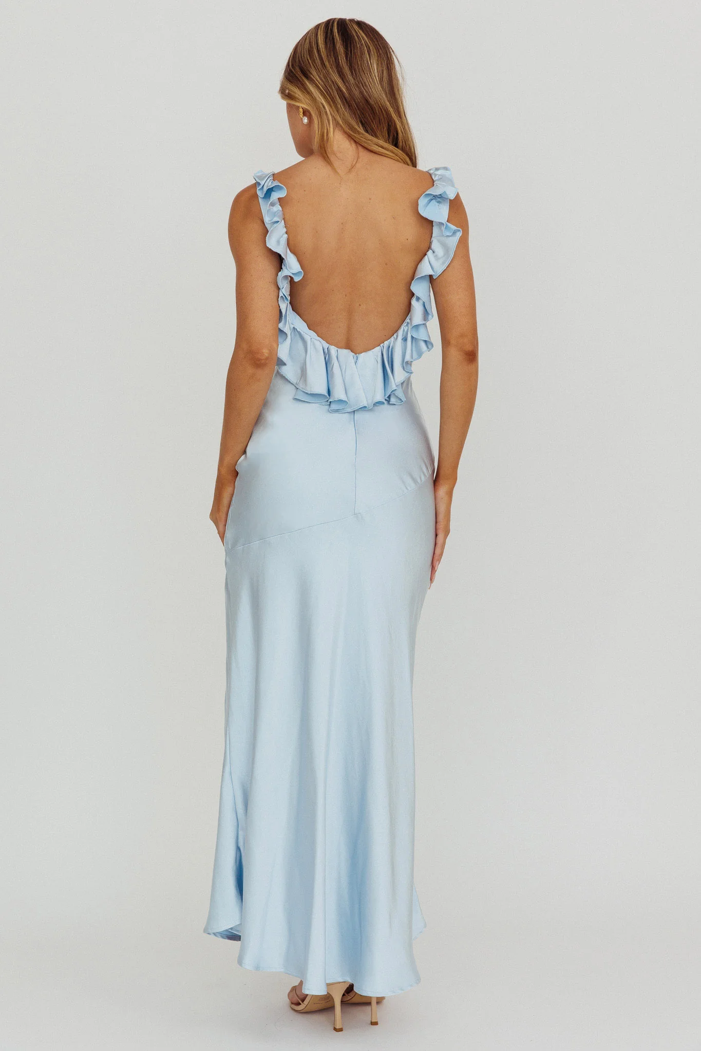 Alba Frill Trim Maxi Dress Blue - Image 3
