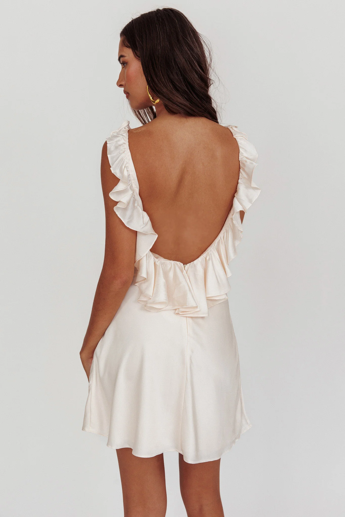 Alba Frill Trim Mini Dress Oyster - Image 3