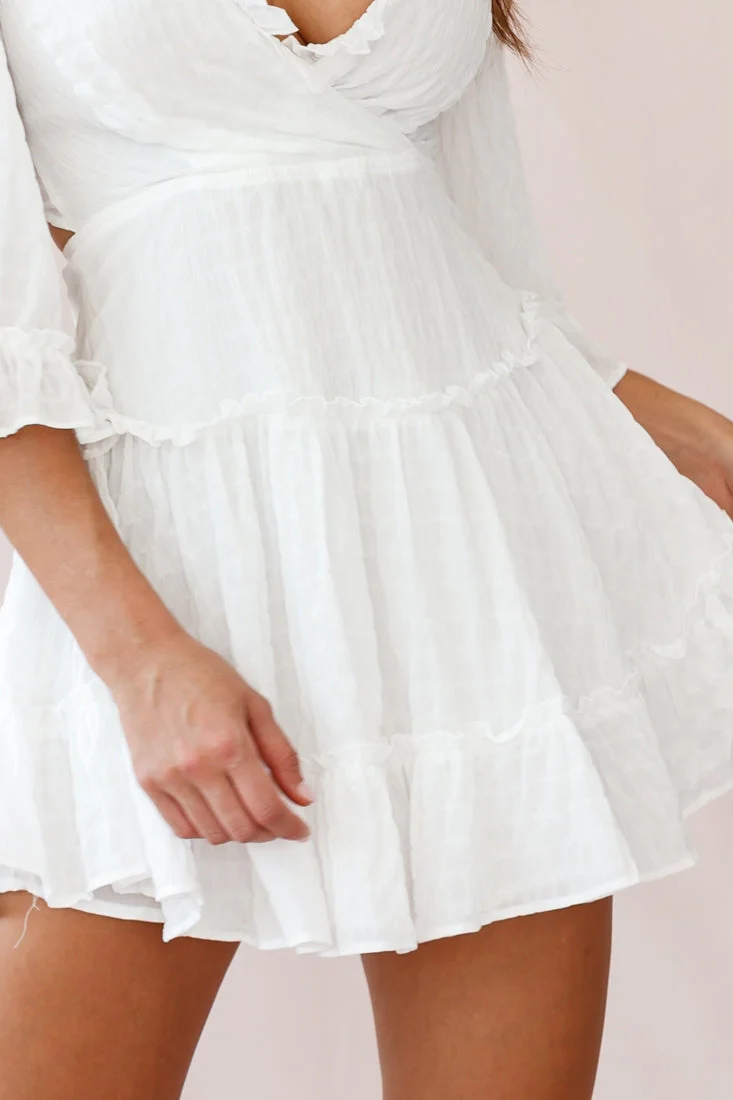 Albany Lace Up Back Frill Dress Puckered Fabric White - Image 5