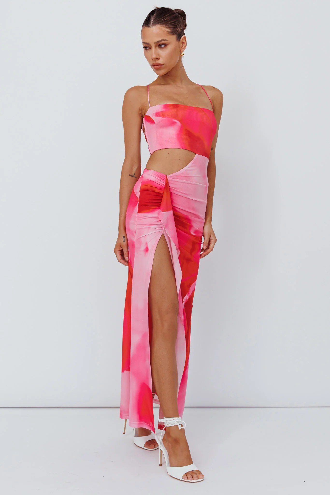Alejandre Cut-Out Tied Maxi Dress Print Pink - Image 5