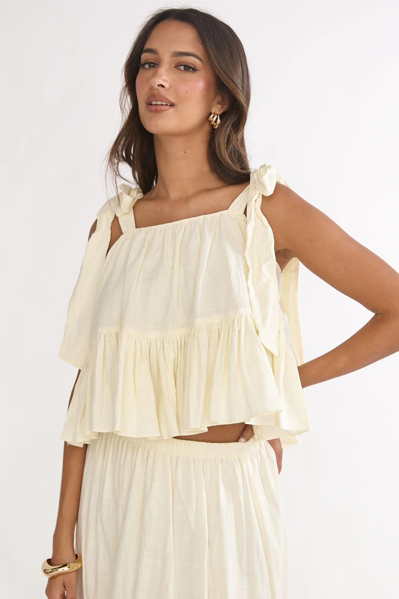 Alera Tied Shoulder Top Vanilla - Image 5