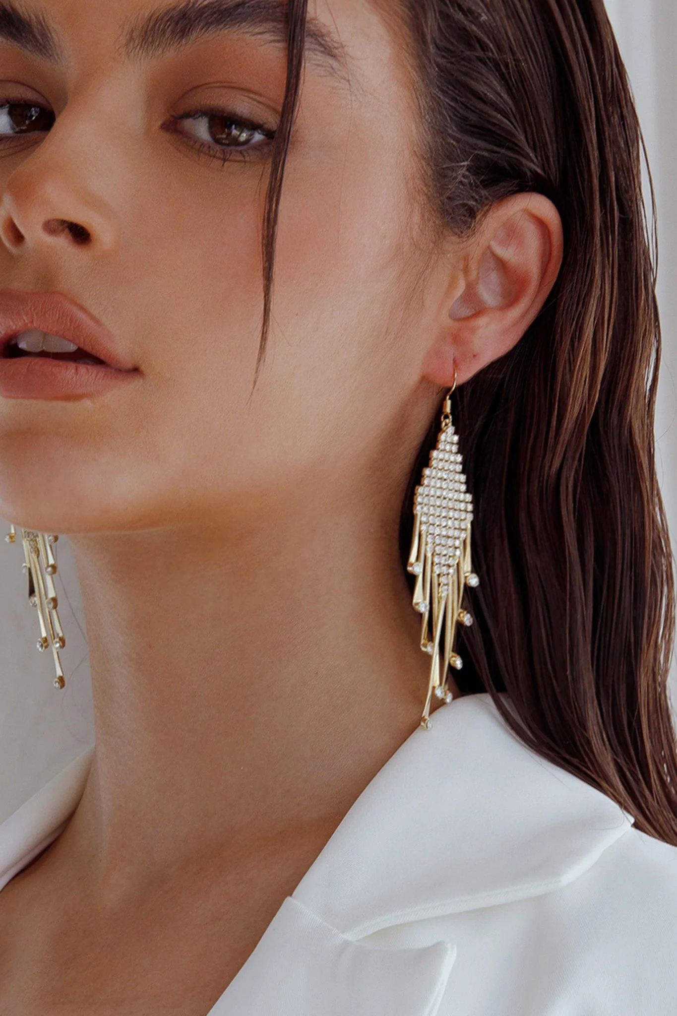Alessandra Diamante Tassel Hook Earrings Gold - Image 3