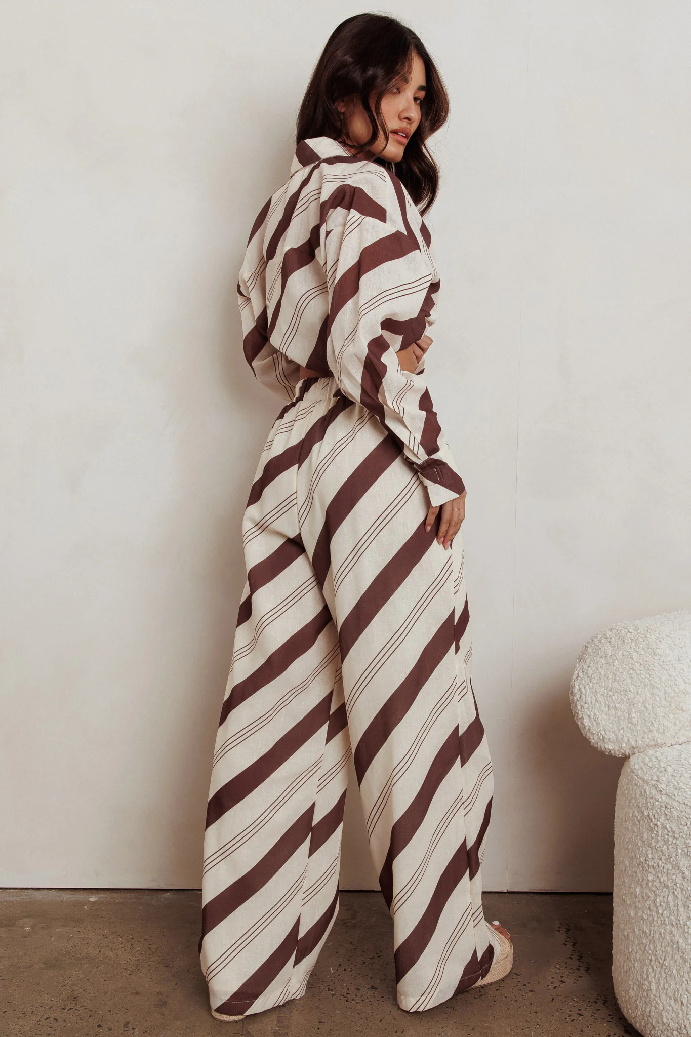 Alex Elastic Waist Striped Print Pant Cream/Cacao - Image 3