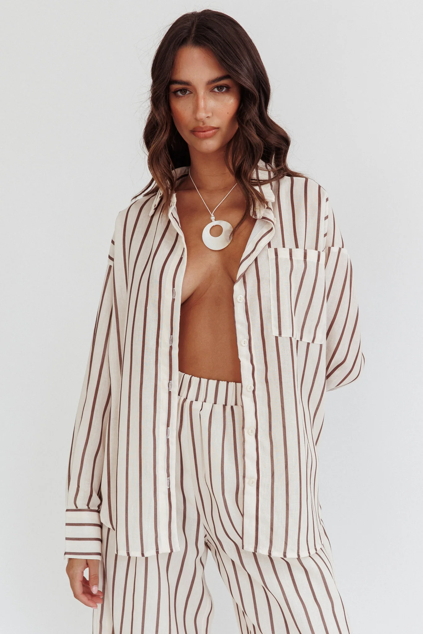 Alex Long Sleeve Shirt Stripe Latte - Image 5