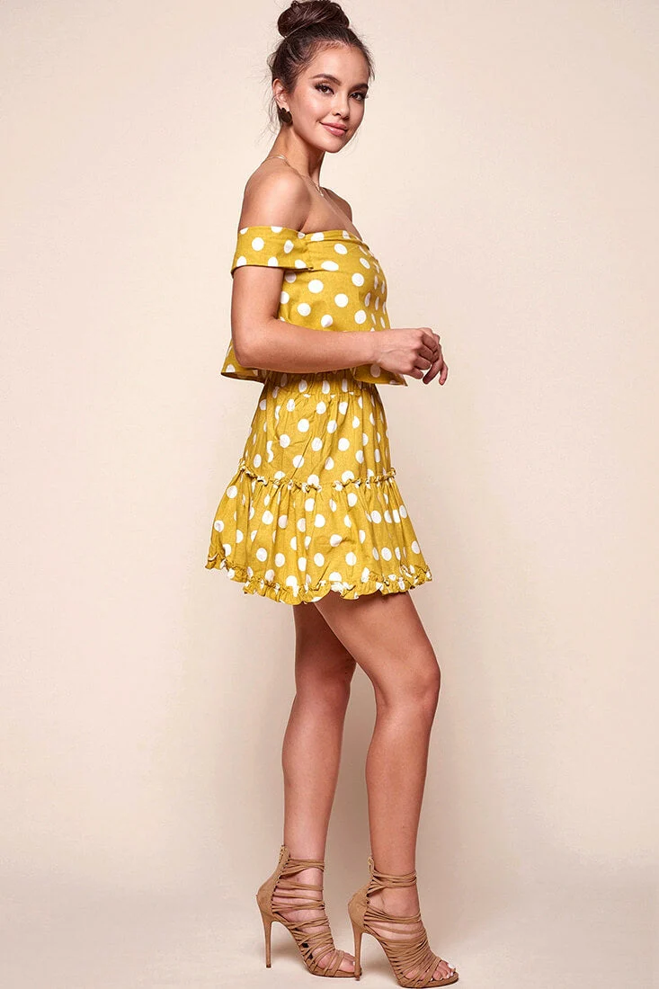 Alexi Polka Dot Off The Shoulder Top Yellow Mustard - Image 3