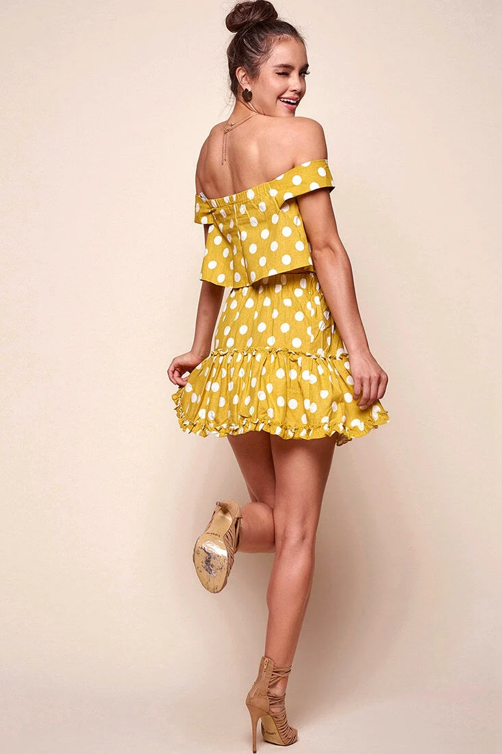 Alexi Polka Dot Off The Shoulder Top Yellow Mustard - Image 5