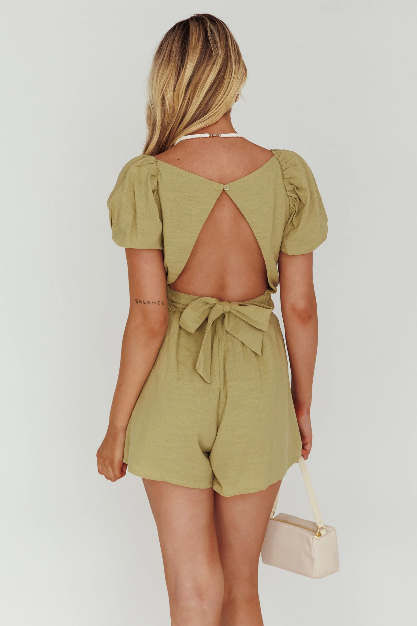 Alexis Elasticated Waist Romper Avocado - Image 2