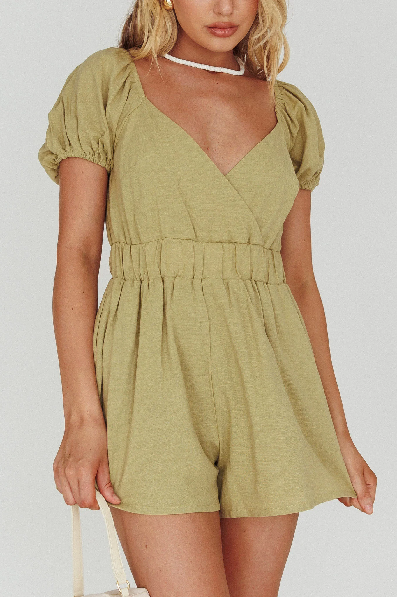 Alexis Elasticated Waist Romper Avocado - Image 4
