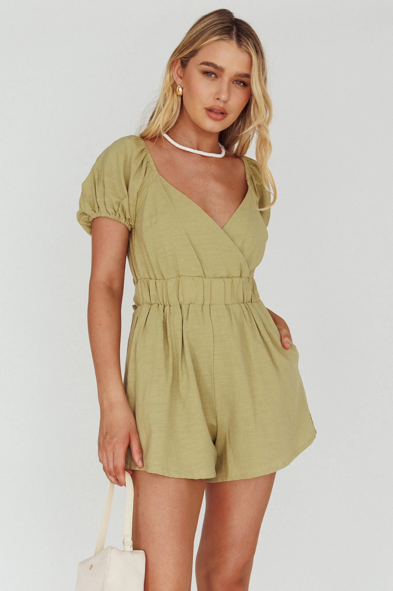 Alexis Elasticated Waist Romper Avocado - Image 5