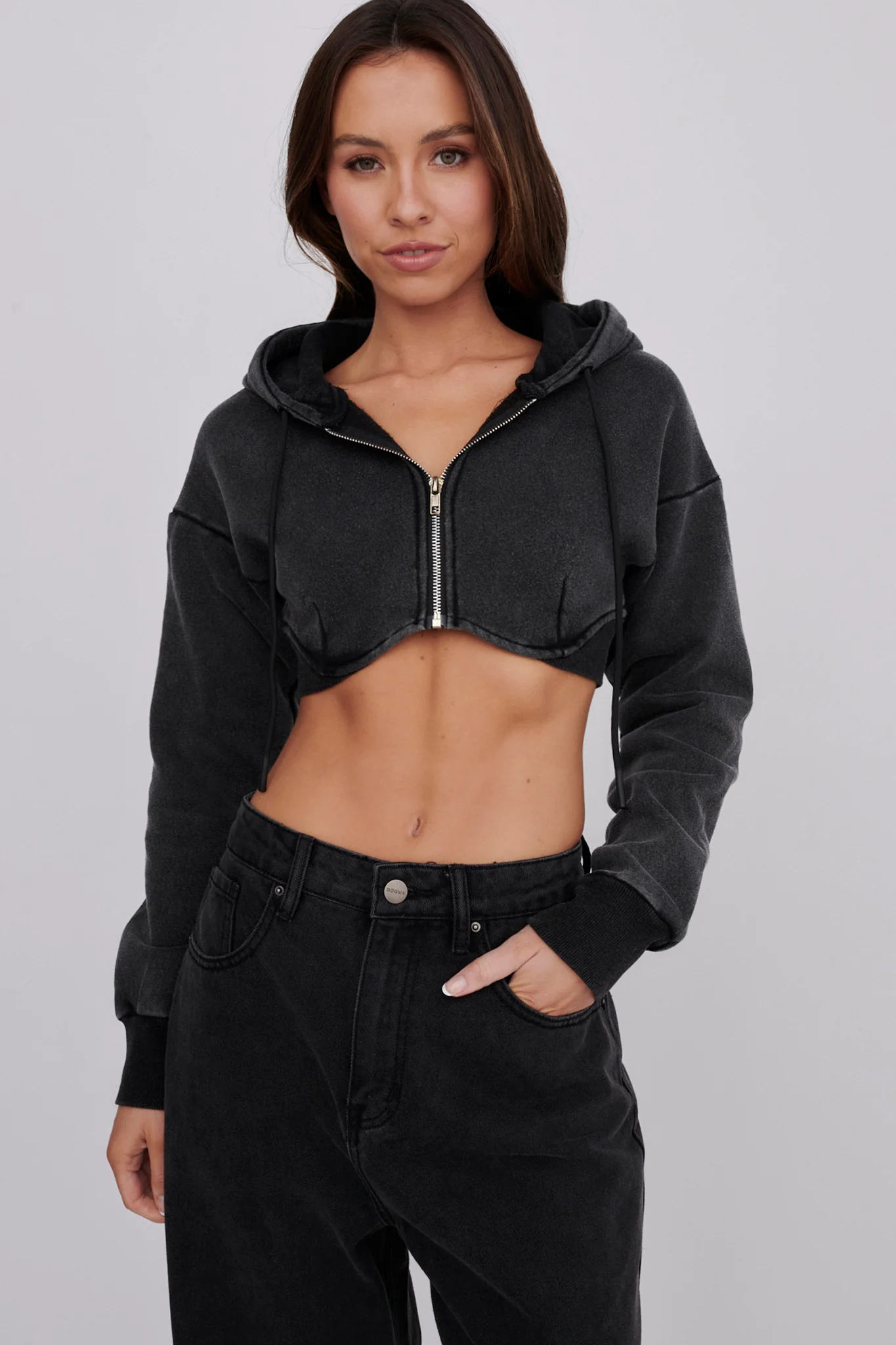 Alias Crop Hoodie Jacket Washed Black - Image 3