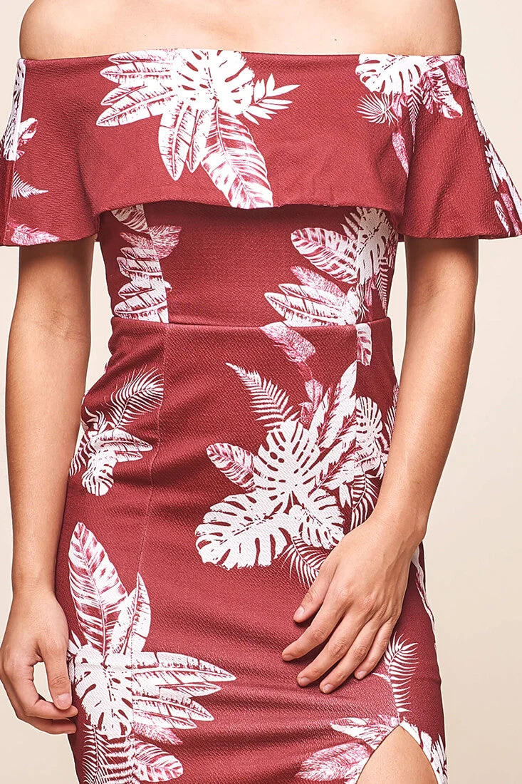Alina Tiered Off Shoulder Dress Wine Base - Image 5