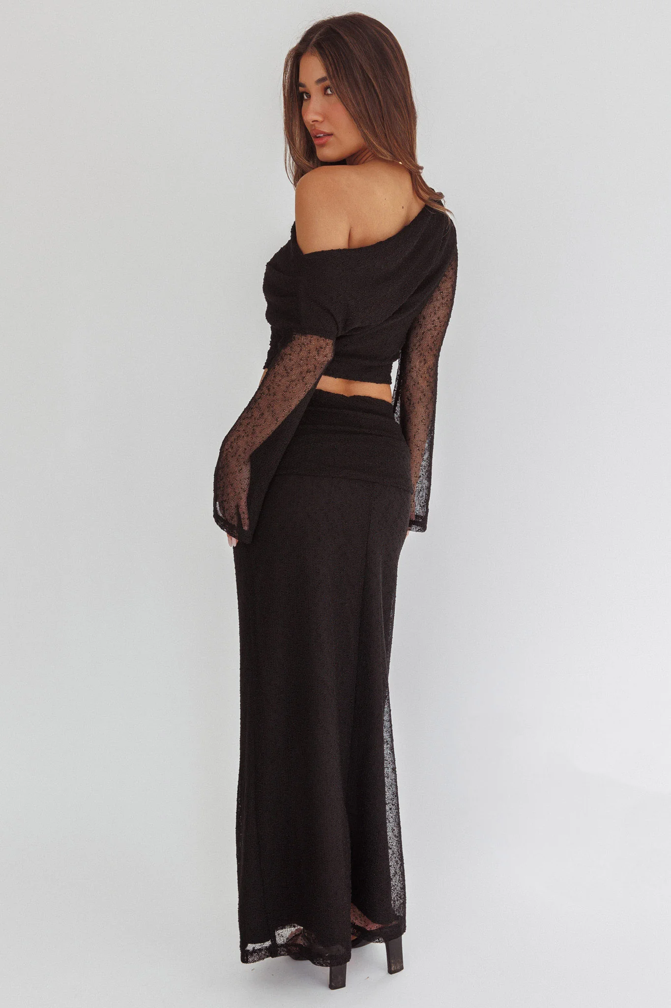 Alivya Ruched Side Maxi Skirt Black - Image 2