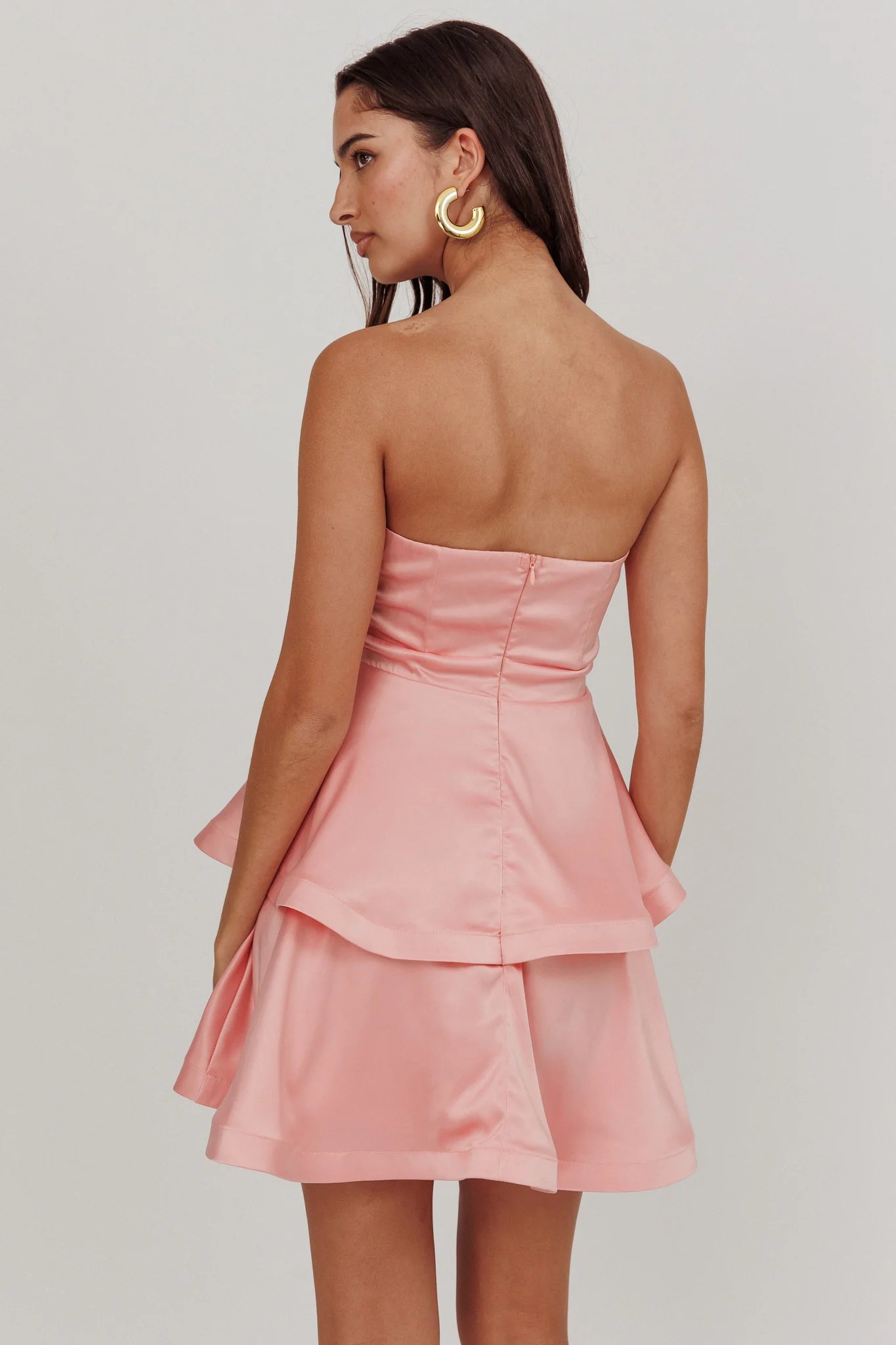 Alix Strapless Tiered Ruffle Mini Dress Rose Pink - Image 2