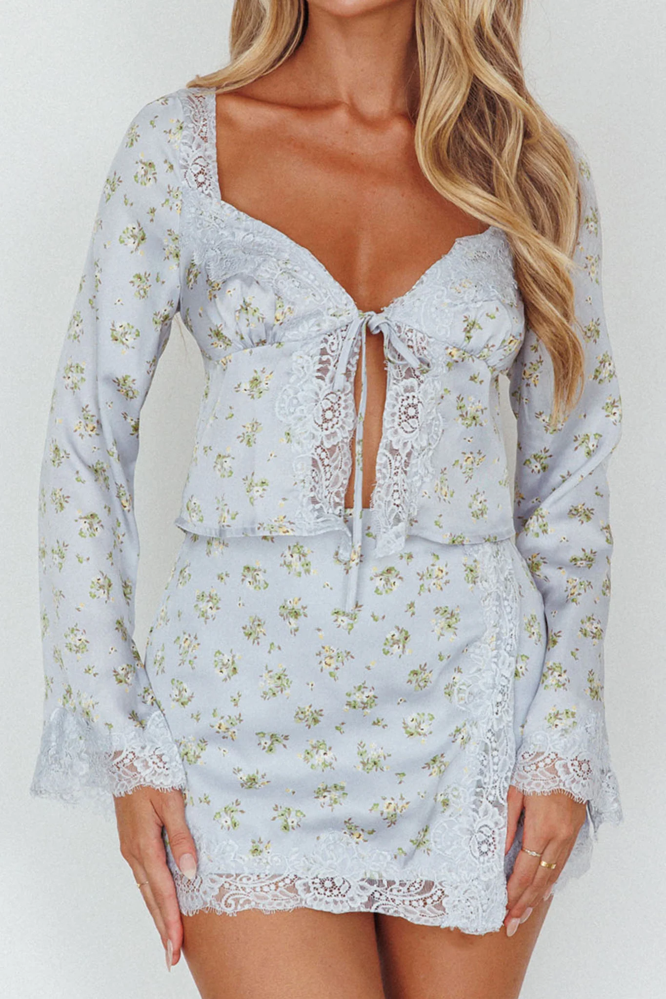 All Eyes On You Lace Trim Set Grey/Sage - Image 4