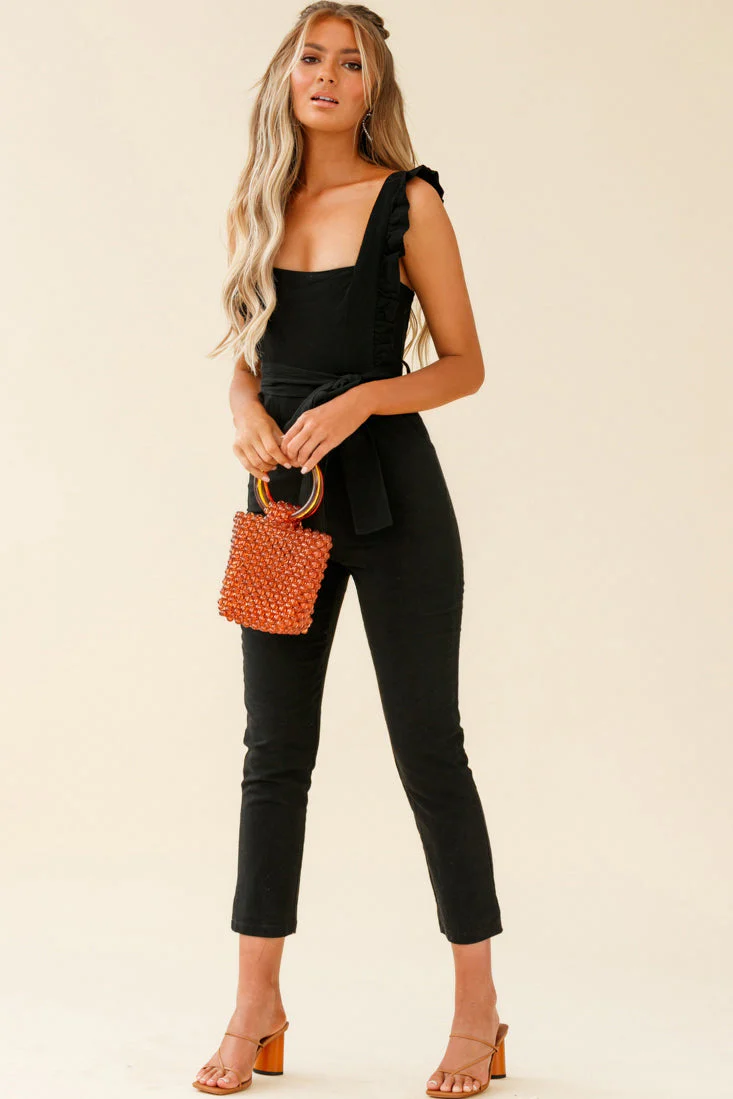All For Love Square Neckline Ruffle Strap Jumpsuit Black - Image 6