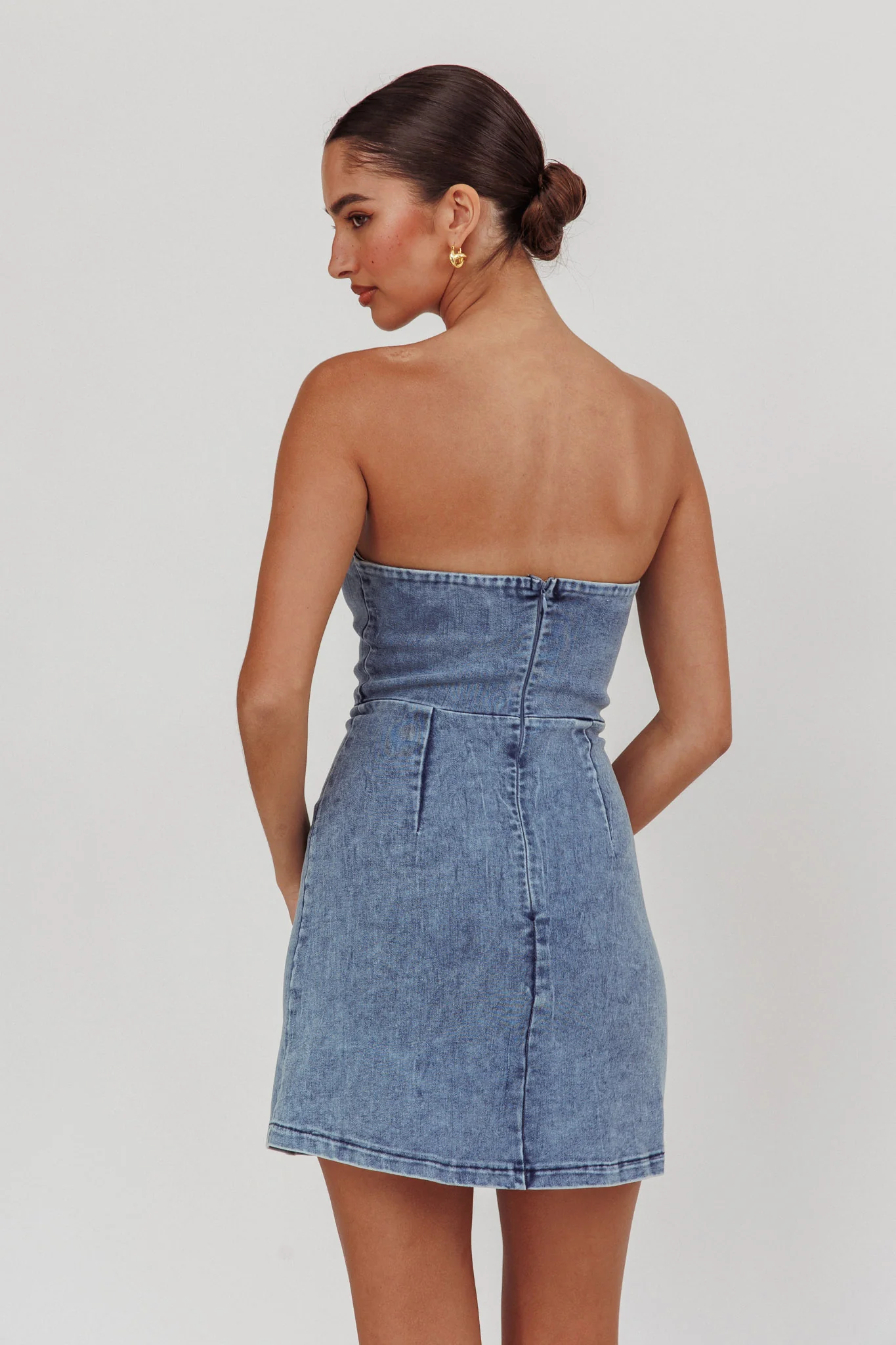 All For You Strapless Mini Dress Blue Denim - Image 2
