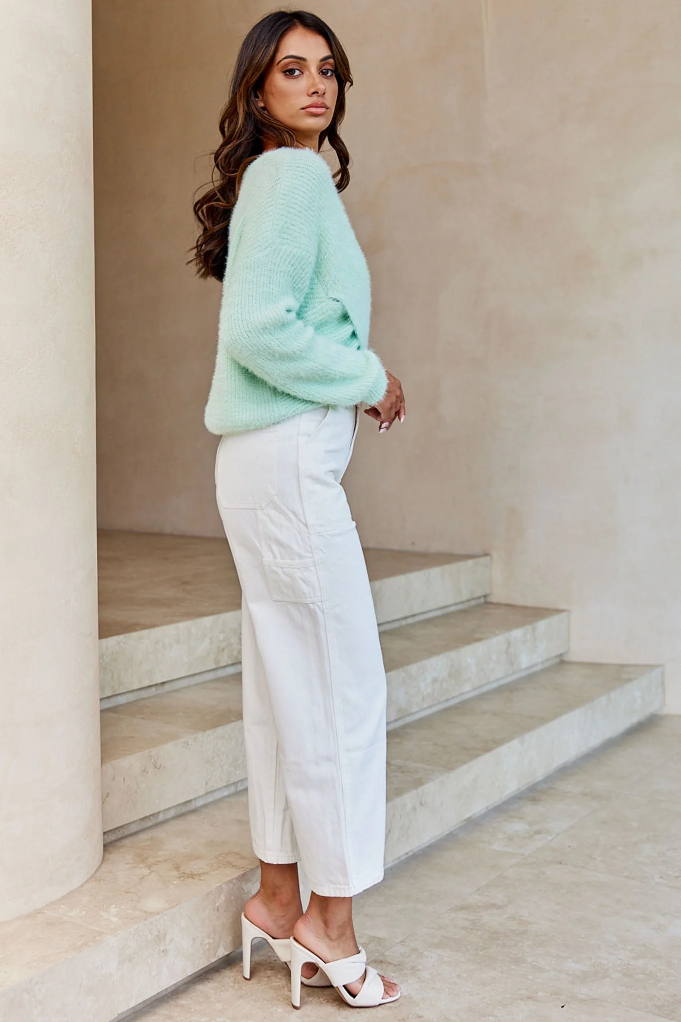 All My Love Long Sleeve Crossover Knit Sweater Soft Lime - Image 6