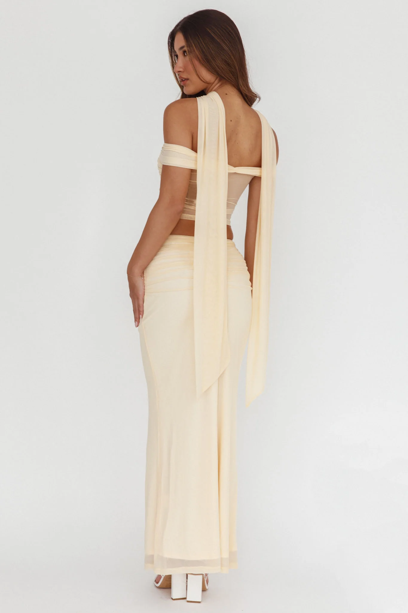 All The Lights Ruched Midi Skirt Cream - Image 3