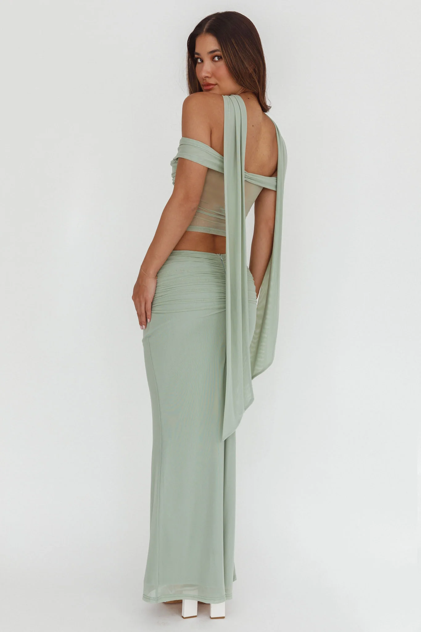 All The Lights Ruched Midi Skirt Sage - Image 3