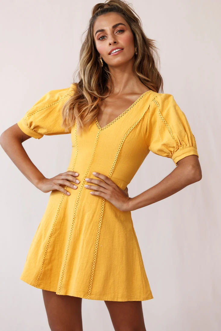 Ally Half Sleeve A-Line Dress Mustard - Image 3
