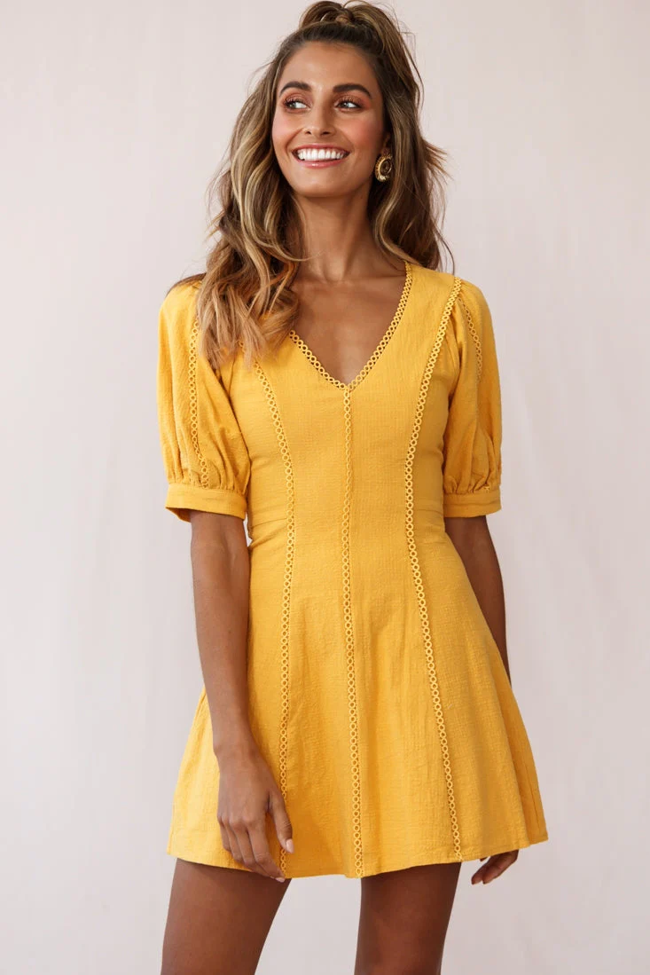 Ally Half Sleeve A-Line Dress Mustard - Image 4