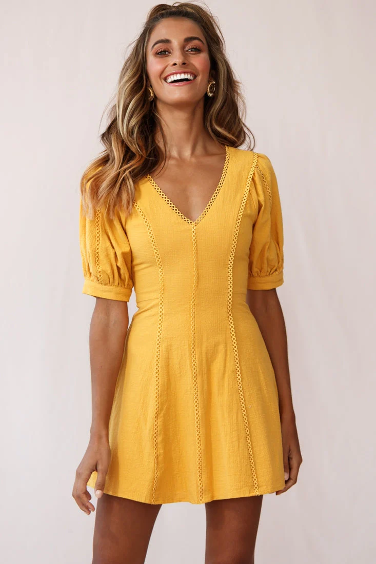 Ally Half Sleeve A-Line Dress Mustard - Image 5