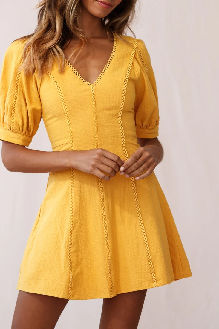 Ally Half Sleeve A-Line Dress Mustard - Image 6