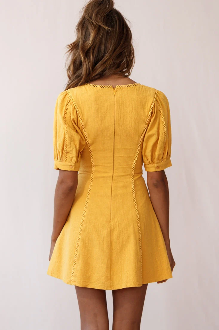 Ally Half Sleeve A-Line Dress Mustard - Image 7