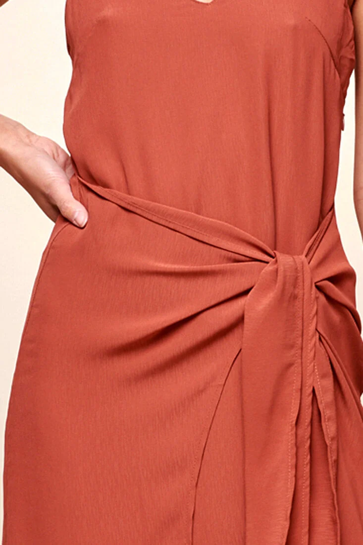 Allyson Waist Tie Slip Dress Rust - Image 6