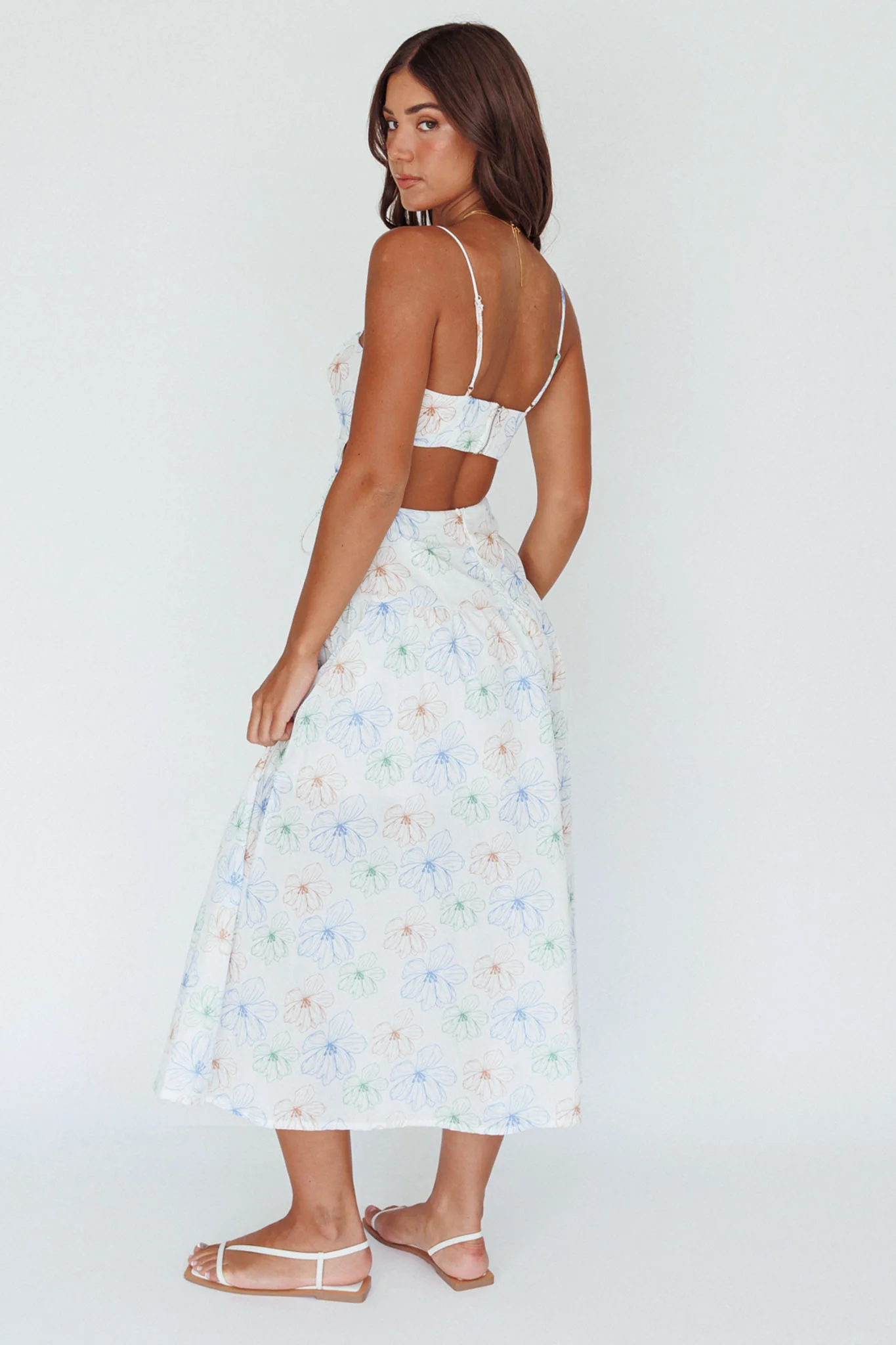 Aloha Cut-Out Waist Midi Dress Floral Blue - Image 2