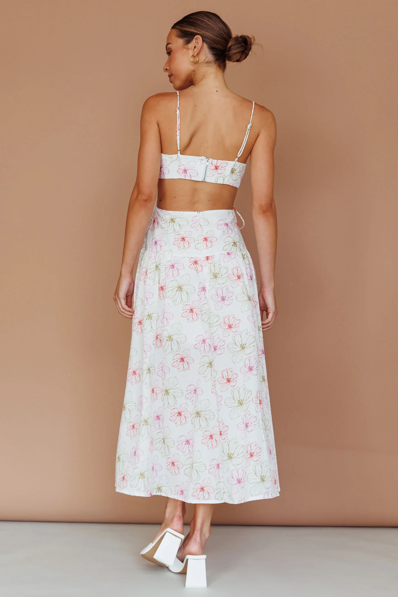 Aloha Cut-Out Waist Midi Dress Floral Pink - Image 2