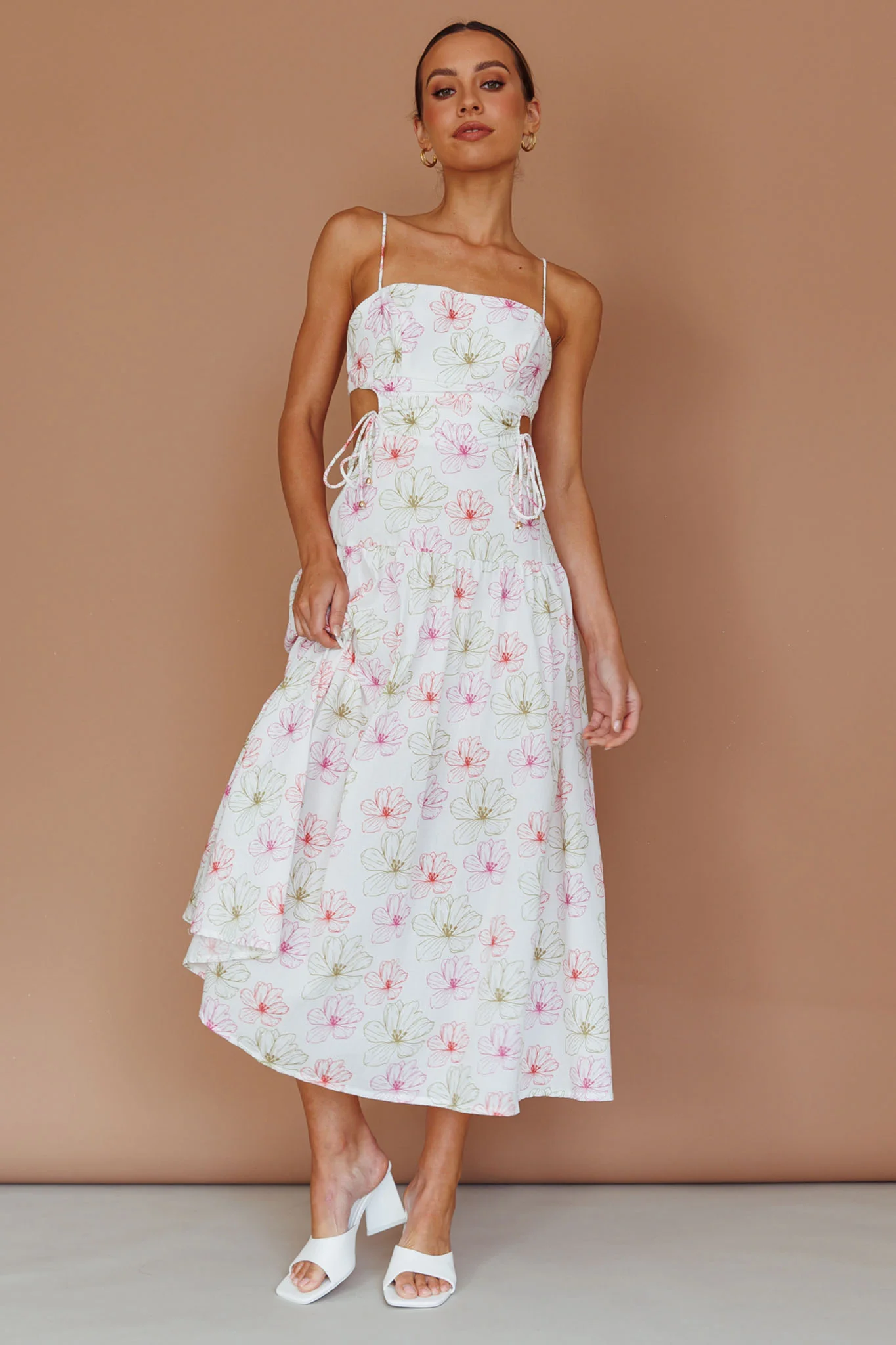 Aloha Cut-Out Waist Midi Dress Floral Pink - Image 5
