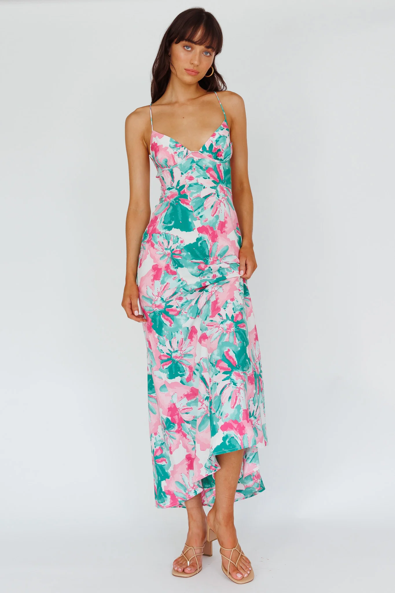 Alora Tie-Up Back Maxi Dress Flower Green - Image 3