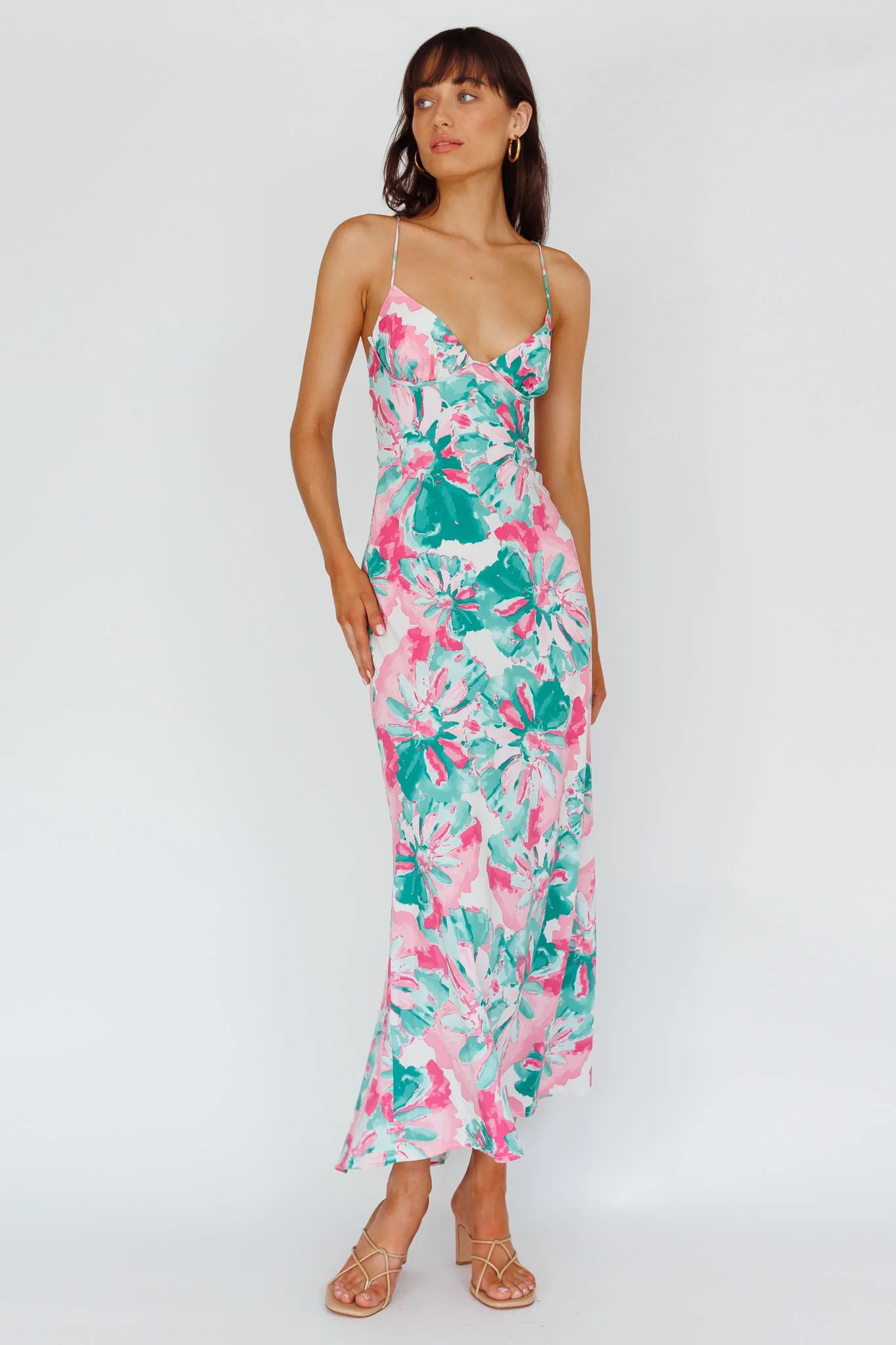 Alora Tie-Up Back Maxi Dress Flower Green - Image 5