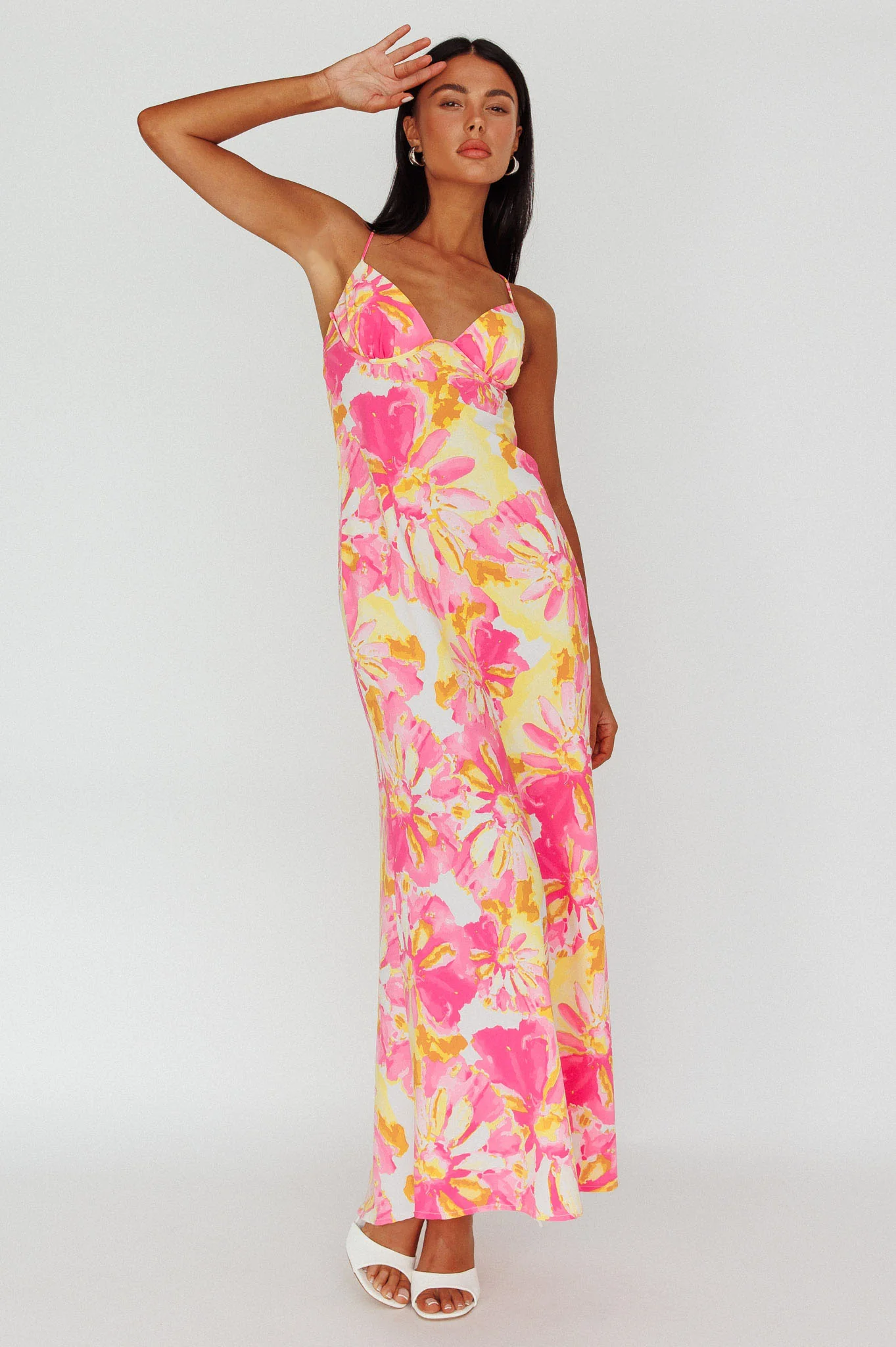 Alora Tie-Up Back Maxi Dress Flower Pink - Image 3
