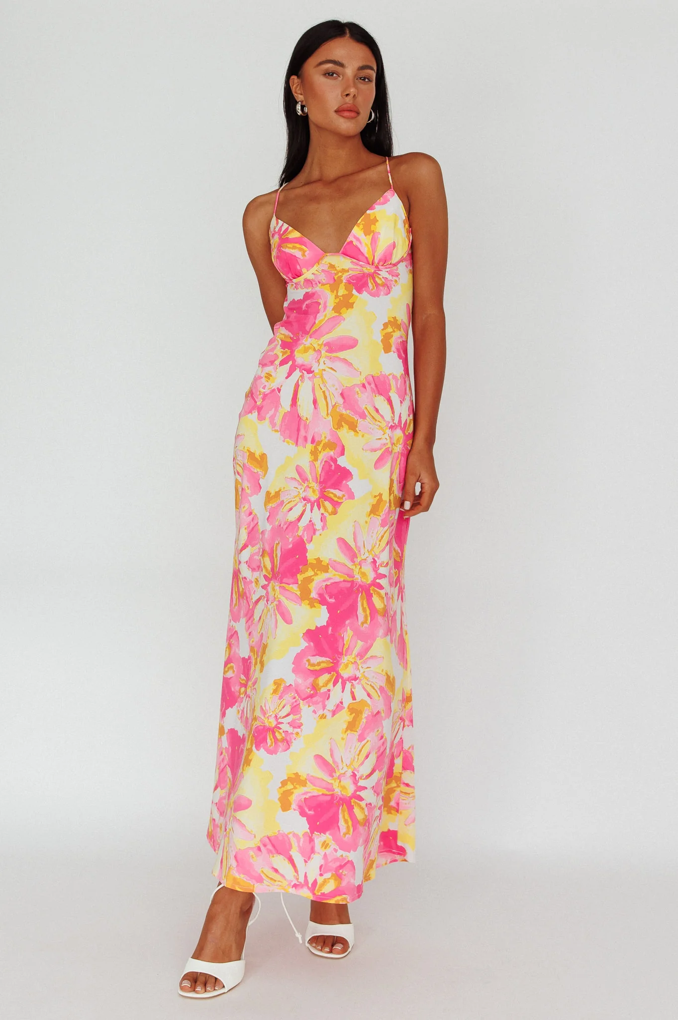 Alora Tie-Up Back Maxi Dress Flower Pink - Image 5
