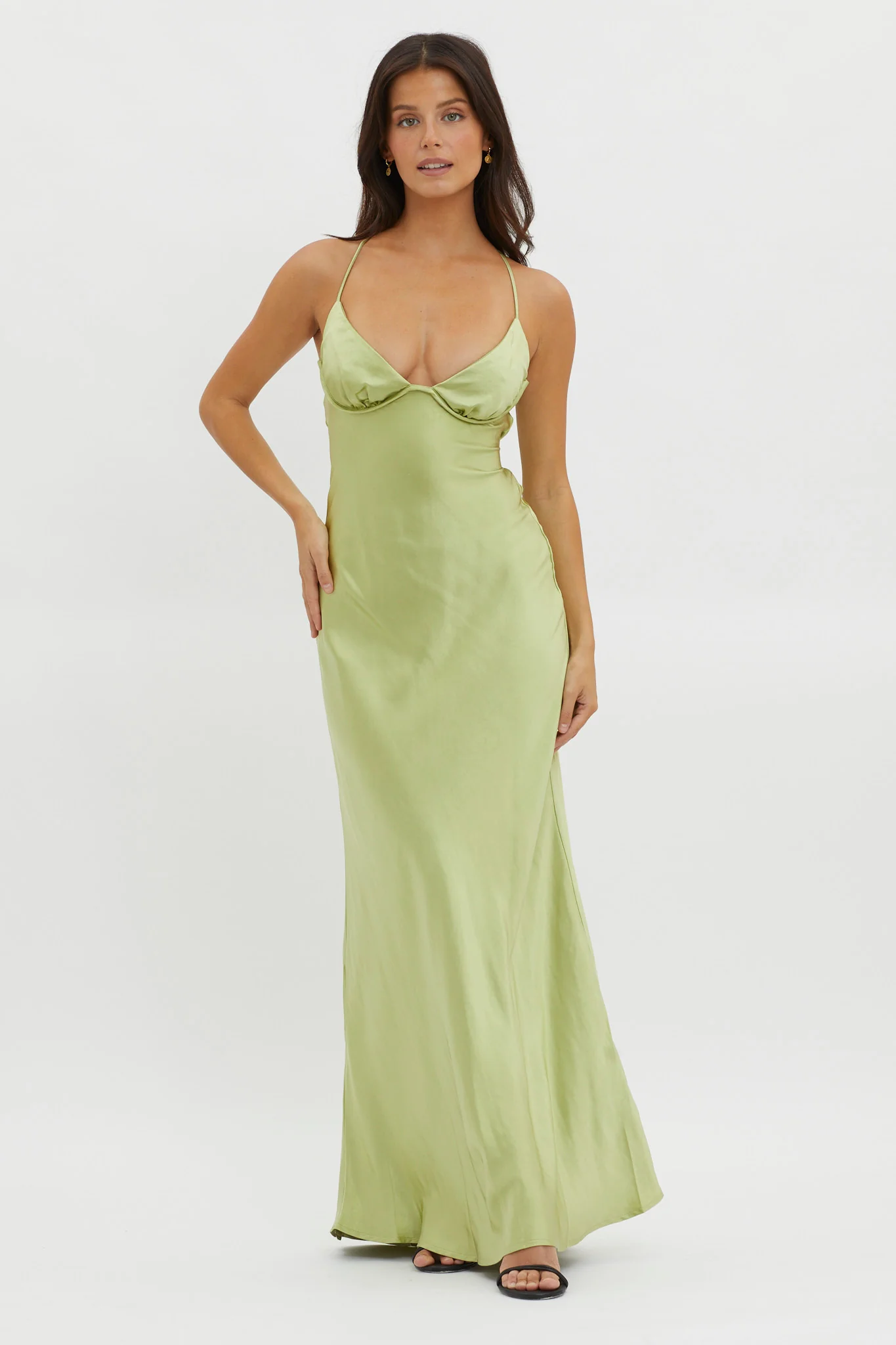 Alora Tie-Up Back Maxi Dress Olive - Image 4