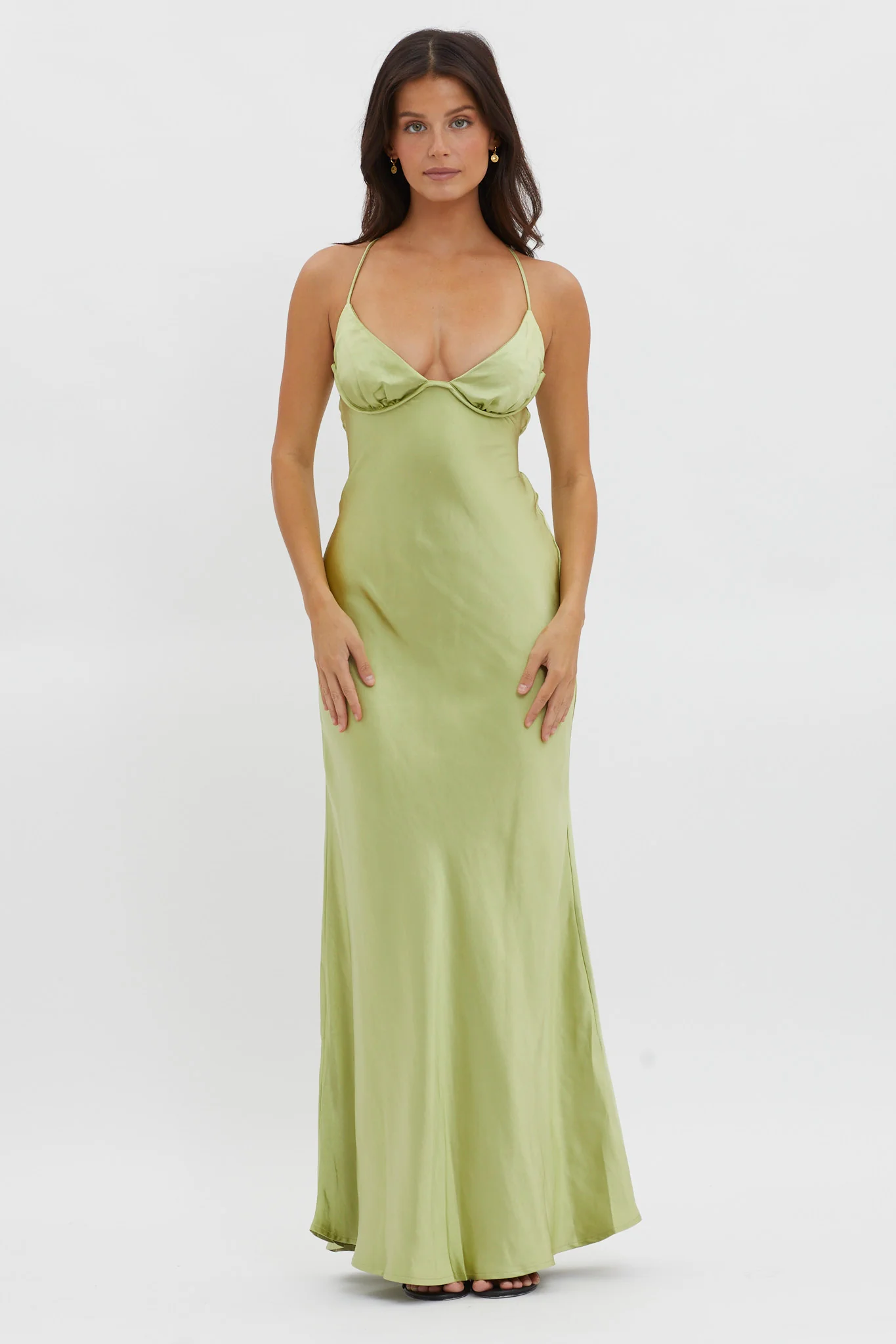 Alora Tie-Up Back Maxi Dress Olive - Image 5