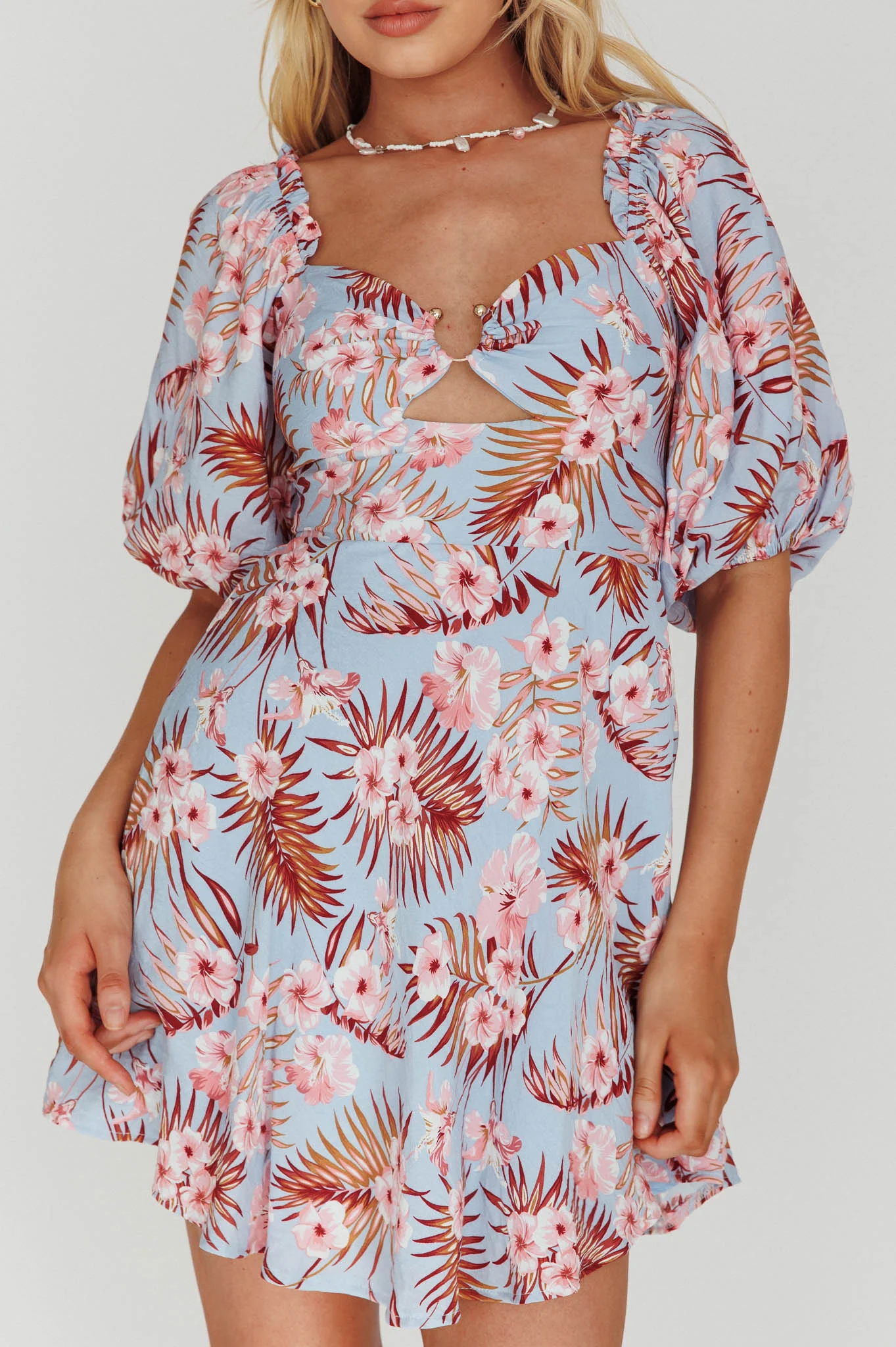 Alpha Cut-Out Bodice Mini Dress Floral Blue - Image 4