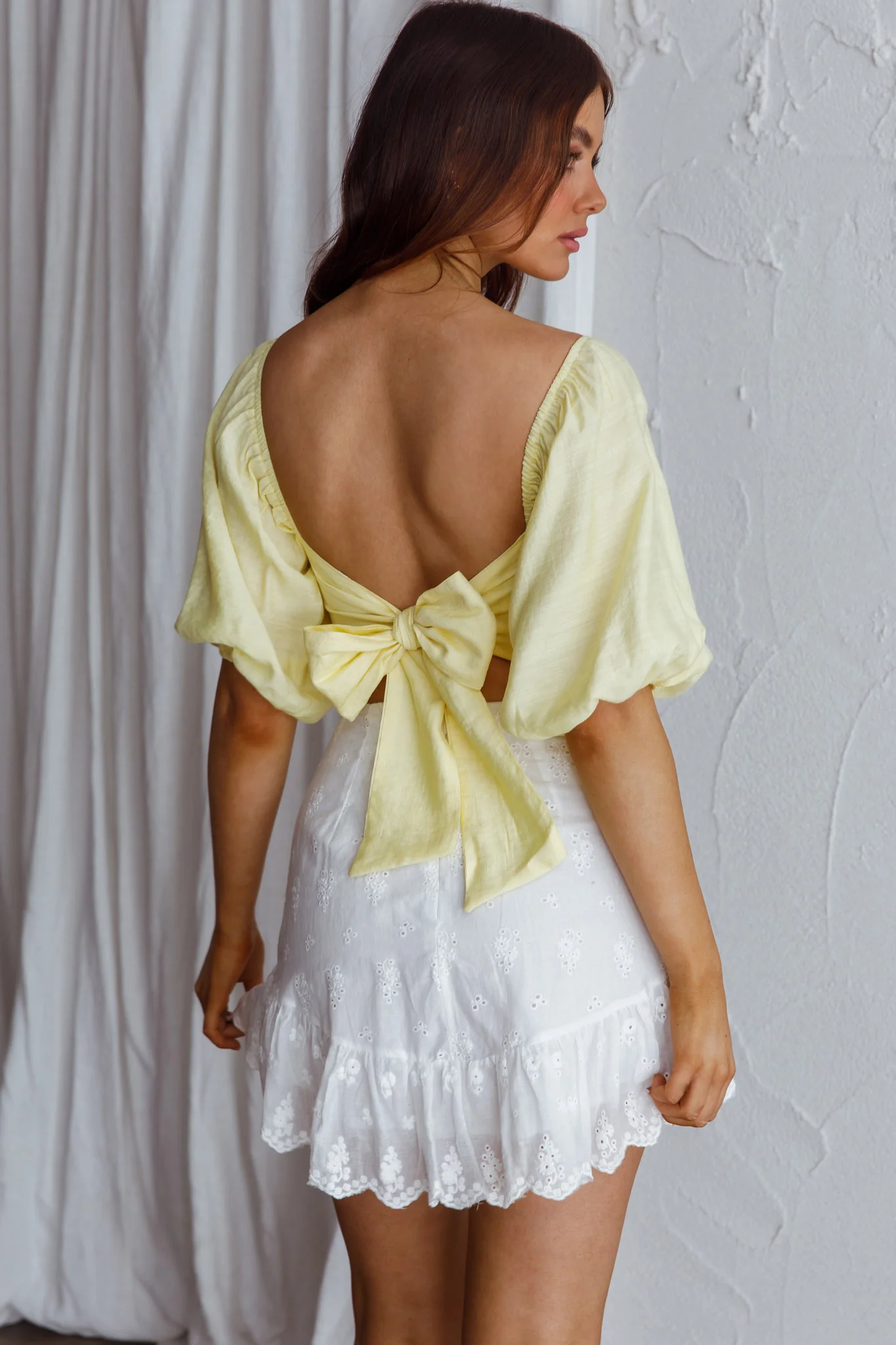 Alpha Tied Back Puff Sleeve Top Lemon - Image 2