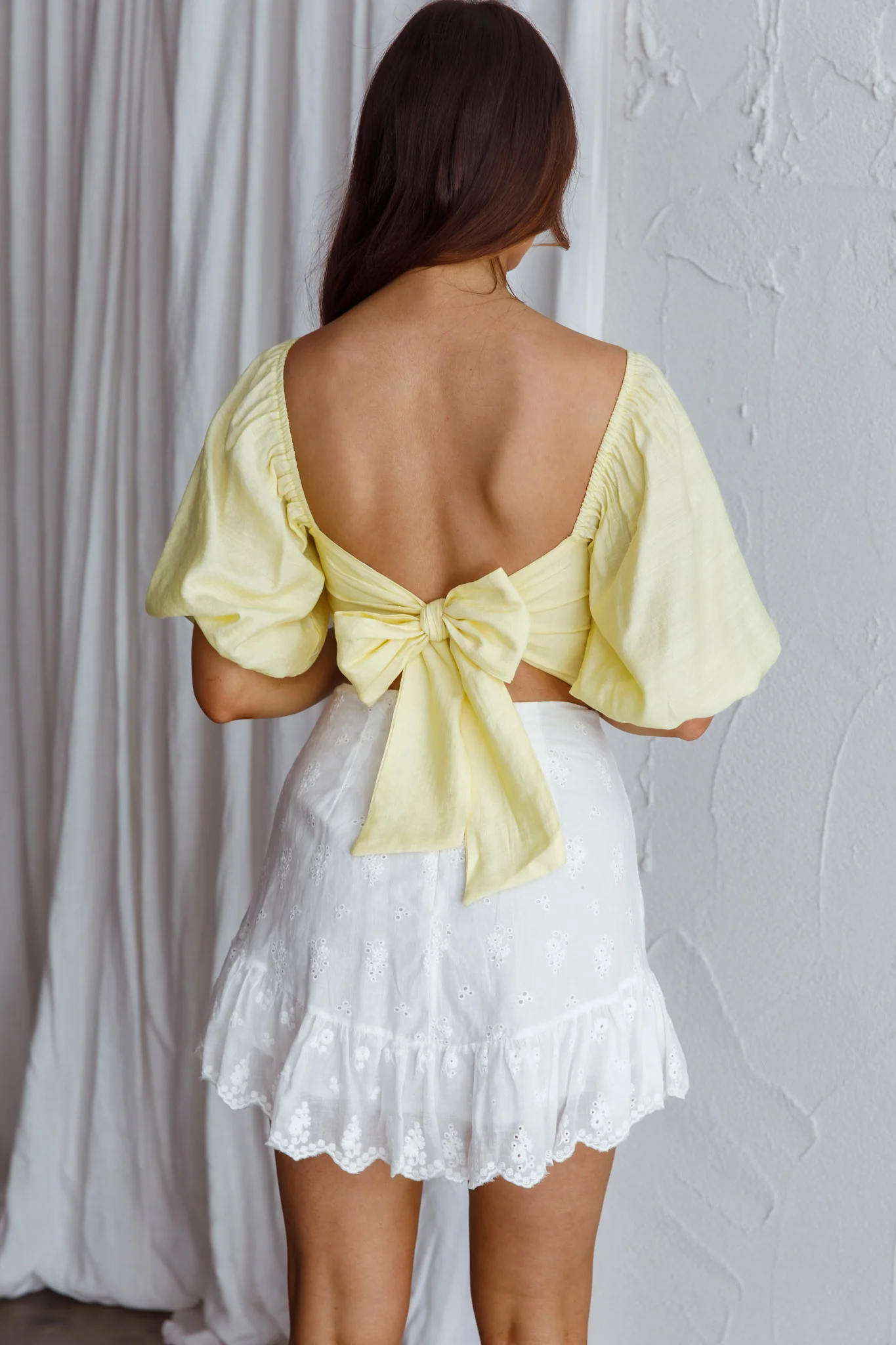 Alpha Tied Back Puff Sleeve Top Lemon - Image 5