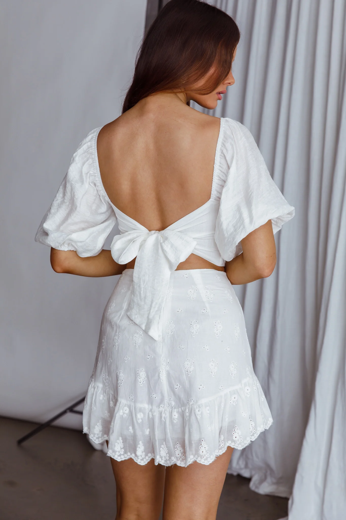 Alpha Tied Back Puff Sleeve Top White - Image 2