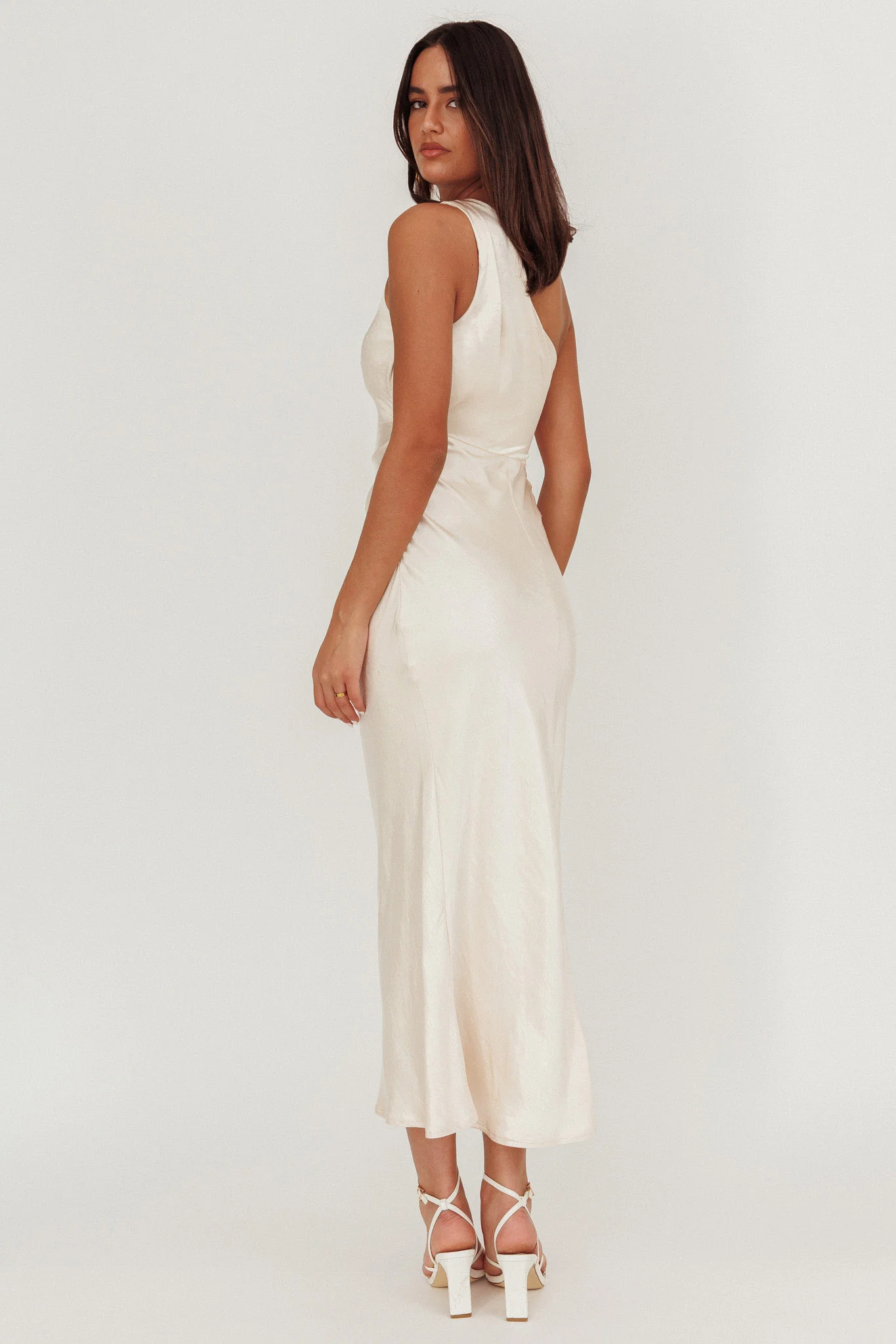 Always Golden One-Shoulder Midi Dress Champagne - Image 2
