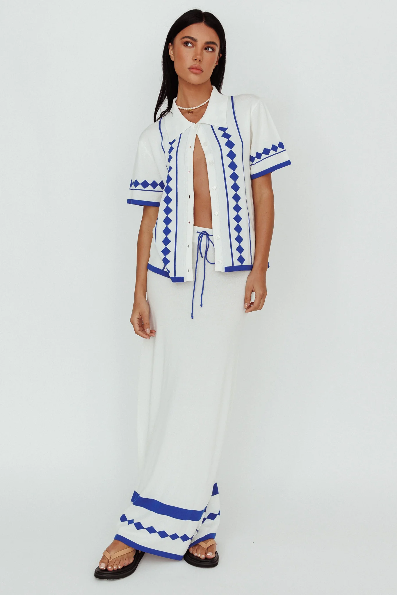 Amalfi Sun Knit Button-Up Shirt White - Image 3