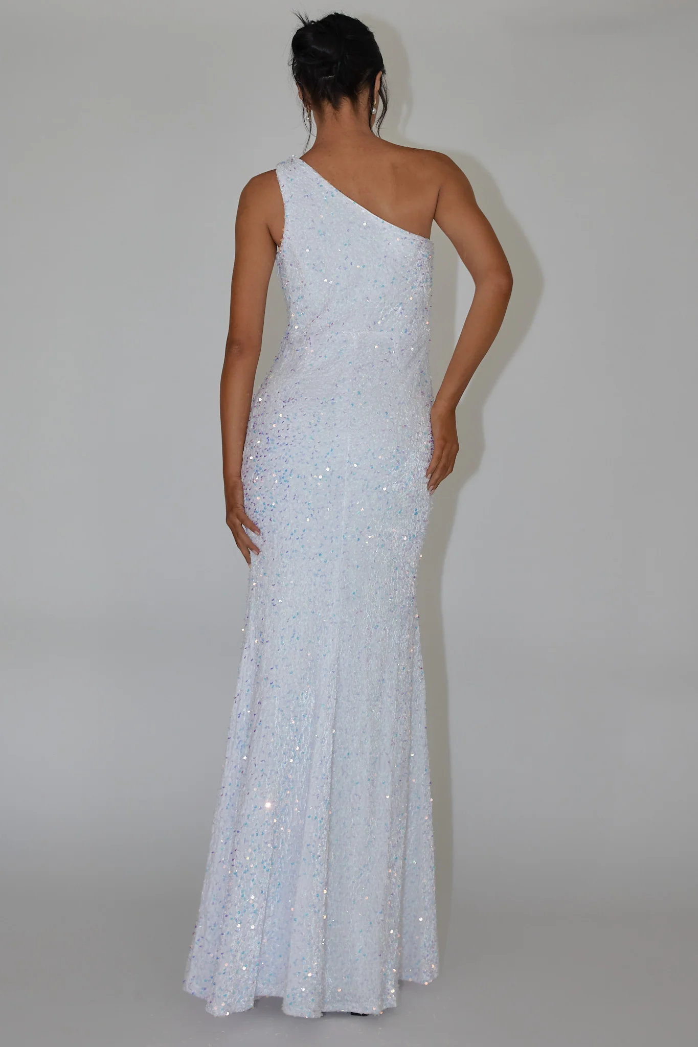 Ambrely One-Shoulder Sequin Maxi Dress White - Image 4