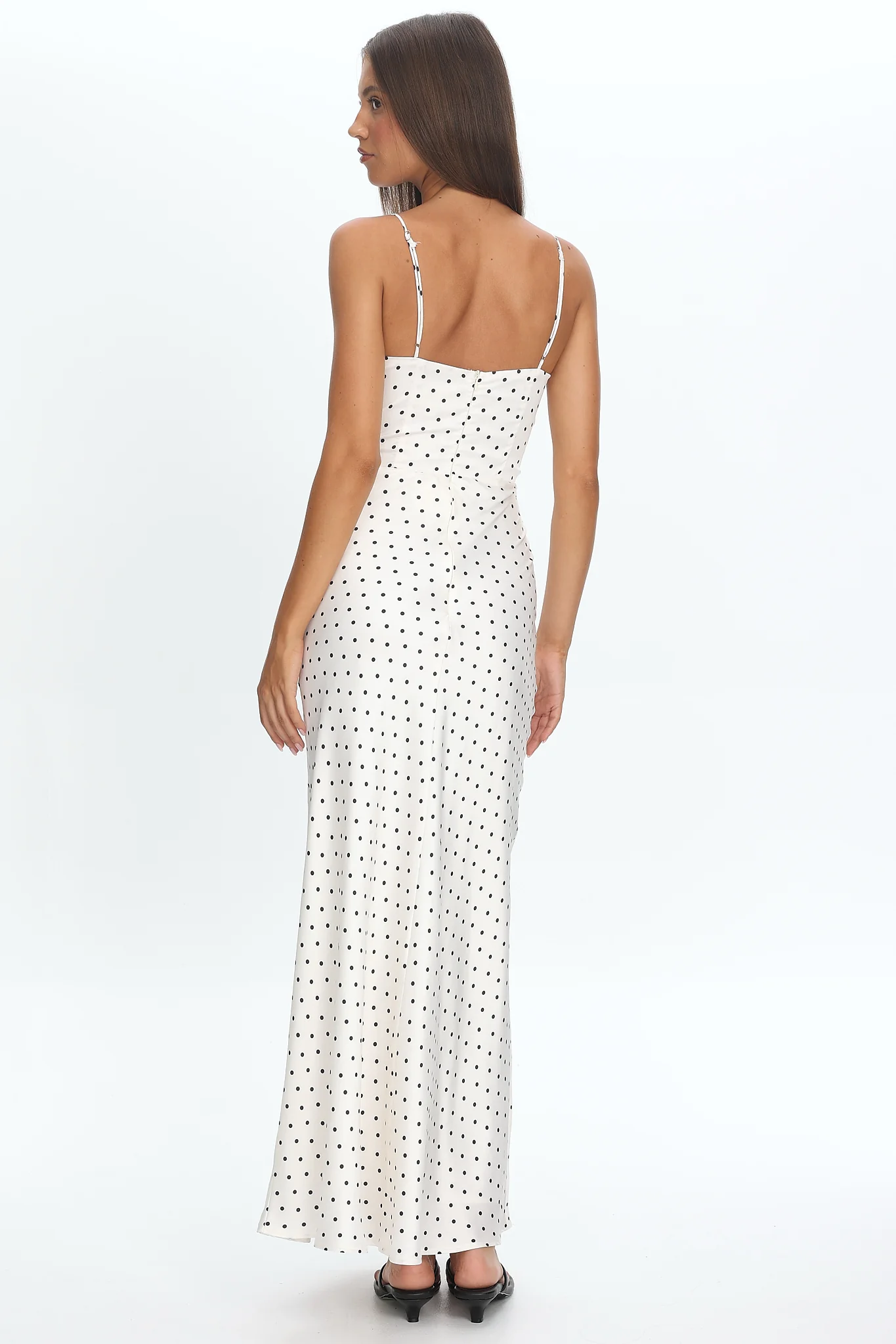 Ambrette Bow Waist Maxi Dress Polka Dot Cream - Image 2