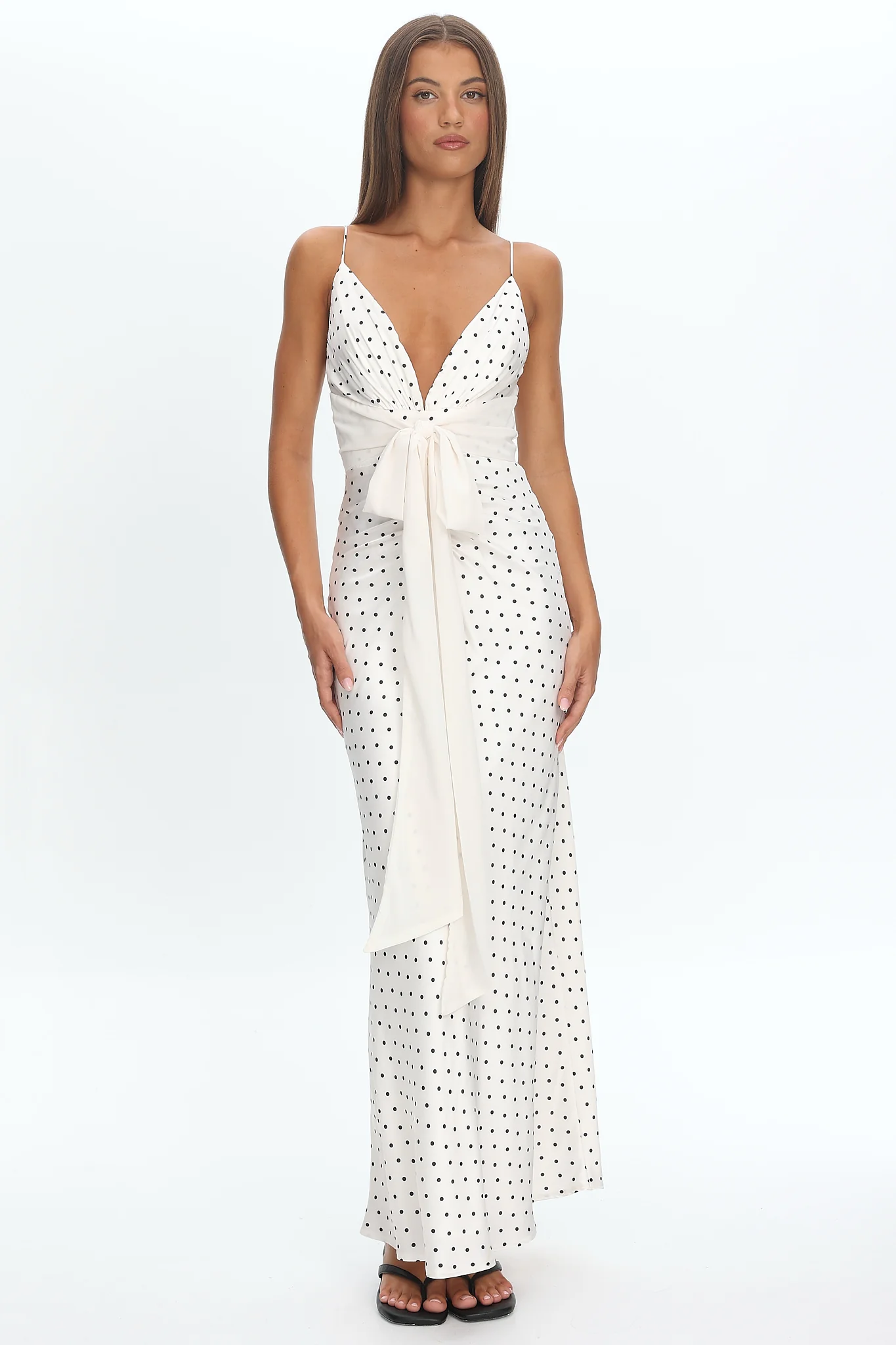 Ambrette Bow Waist Maxi Dress Polka Dot Cream - Image 5