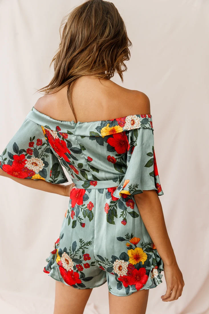 Ambrosia Off-Shoulder Floral Romper Sage - Image 3
