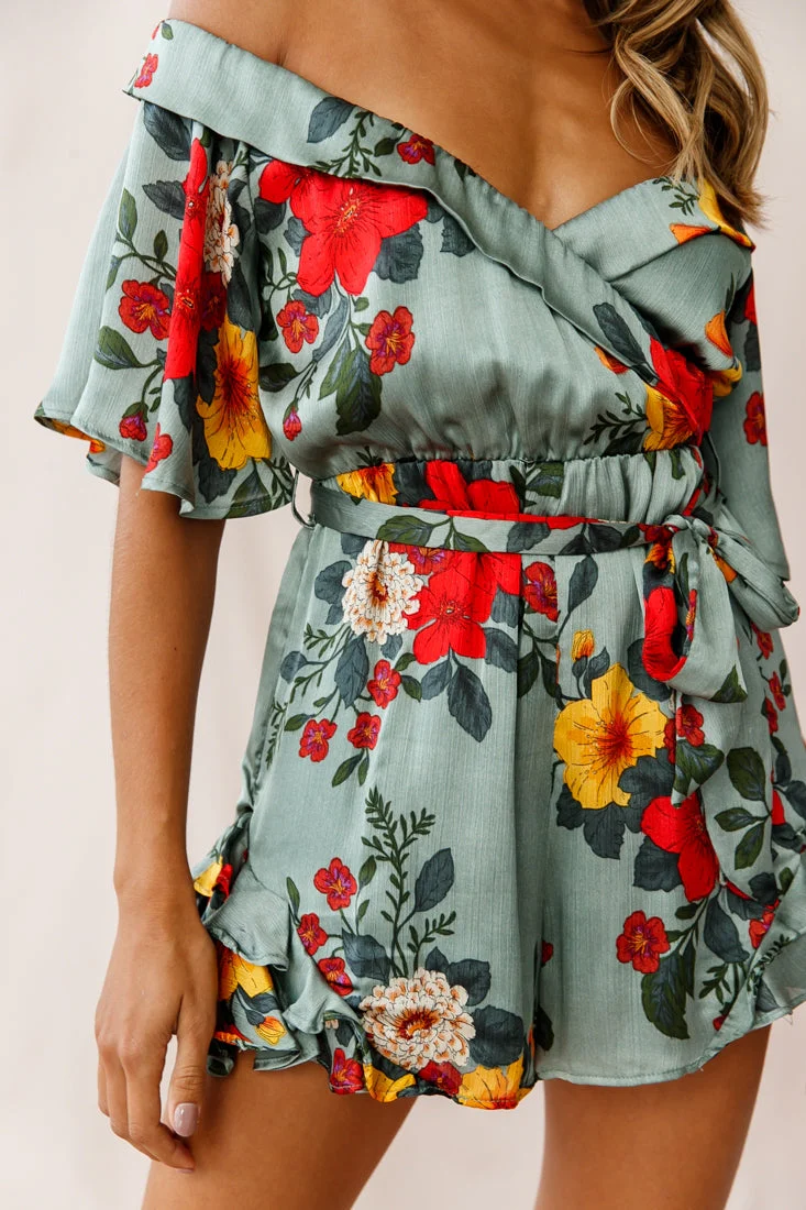Ambrosia Off-Shoulder Floral Romper Sage - Image 4