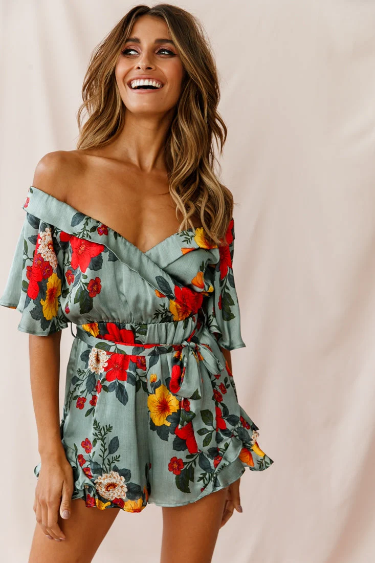 Ambrosia Off-Shoulder Floral Romper Sage - Image 5